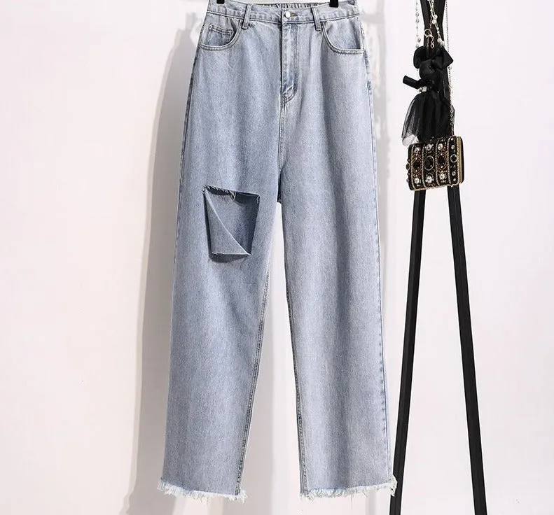 Wjczt Women  Size S-5XL Jeans For Ladies Autumn Winter Hole Tassel Denim Harem Pants Female High Waist Long Trousers Woman