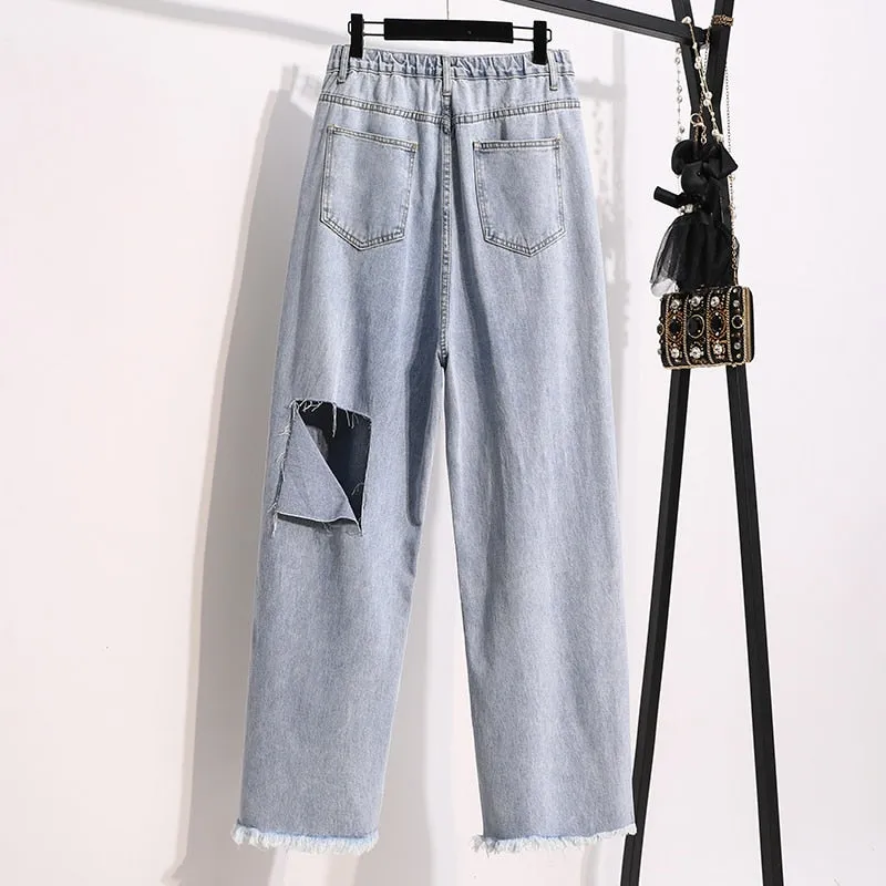 Wjczt Women  Size S-5XL Jeans For Ladies Autumn Winter Hole Tassel Denim Harem Pants Female High Waist Long Trousers Woman