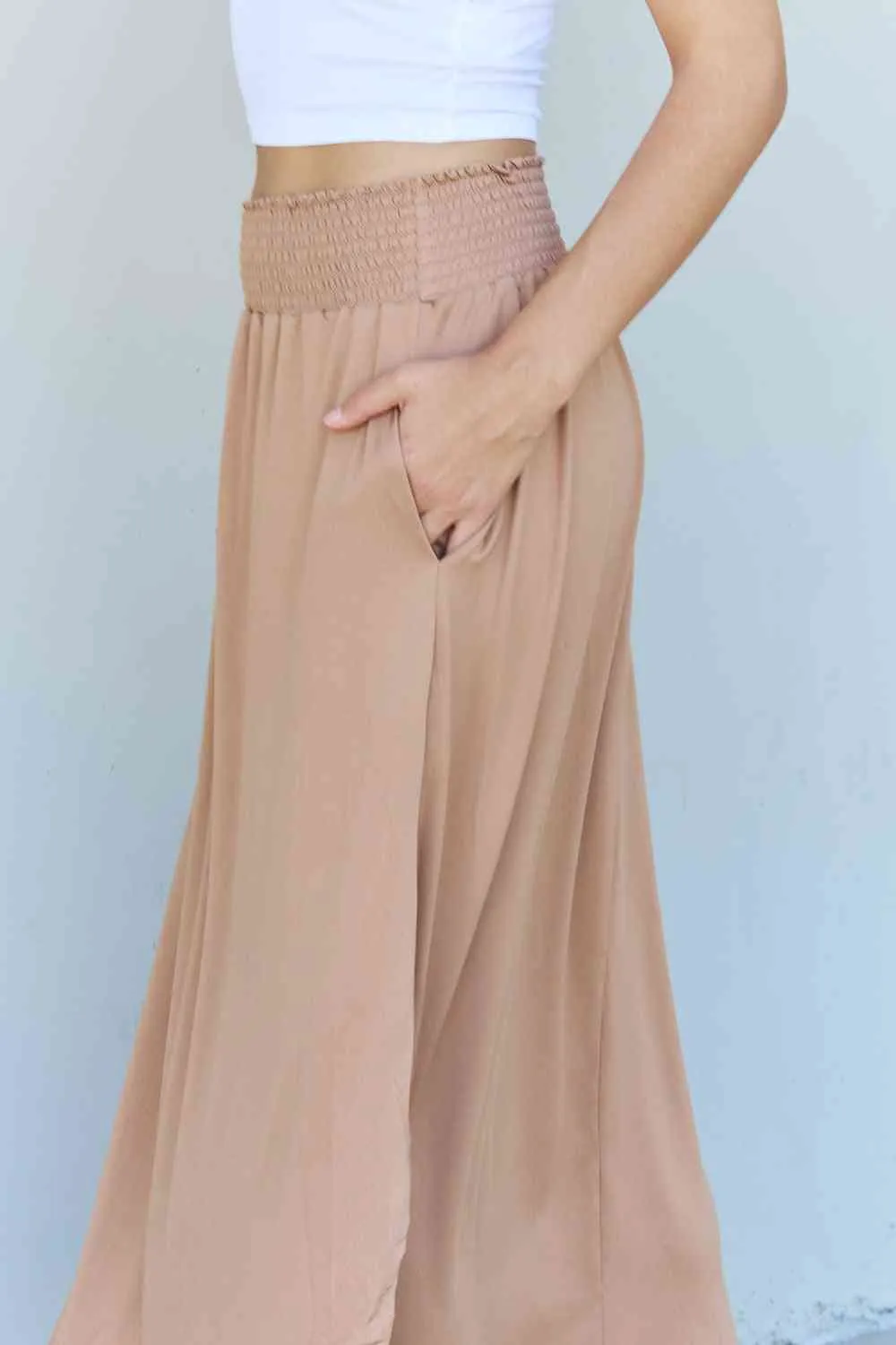 Women's Doublju Comfort Princess Full Size High Waist Scoop Hem Maxi Skirt in Tan