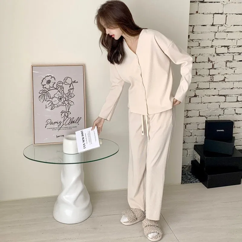 Women's Solid Color Cardigan Button Suit