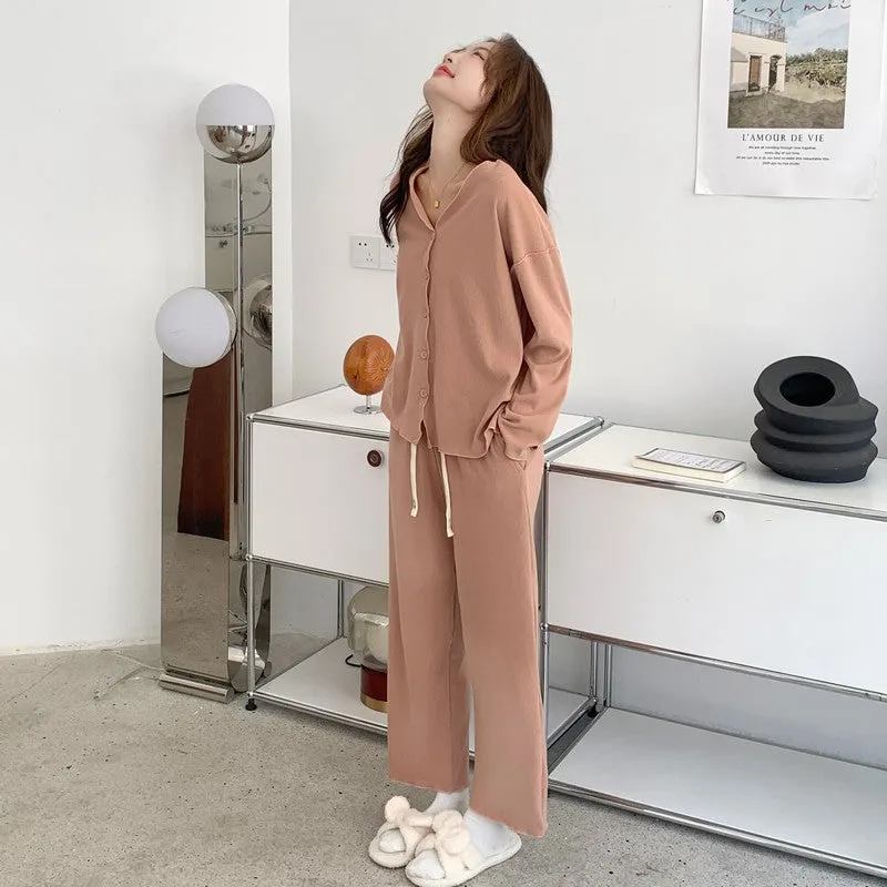 Women's Solid Color Cardigan Button Suit