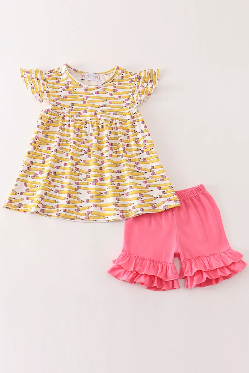 Yellow pencil girl ruffle set