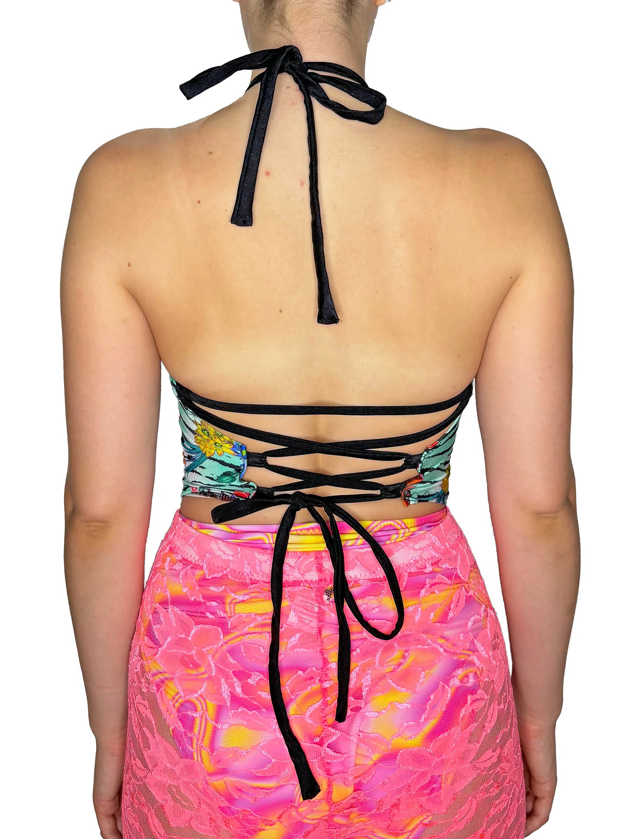 Zebra Lace Up Halter Top